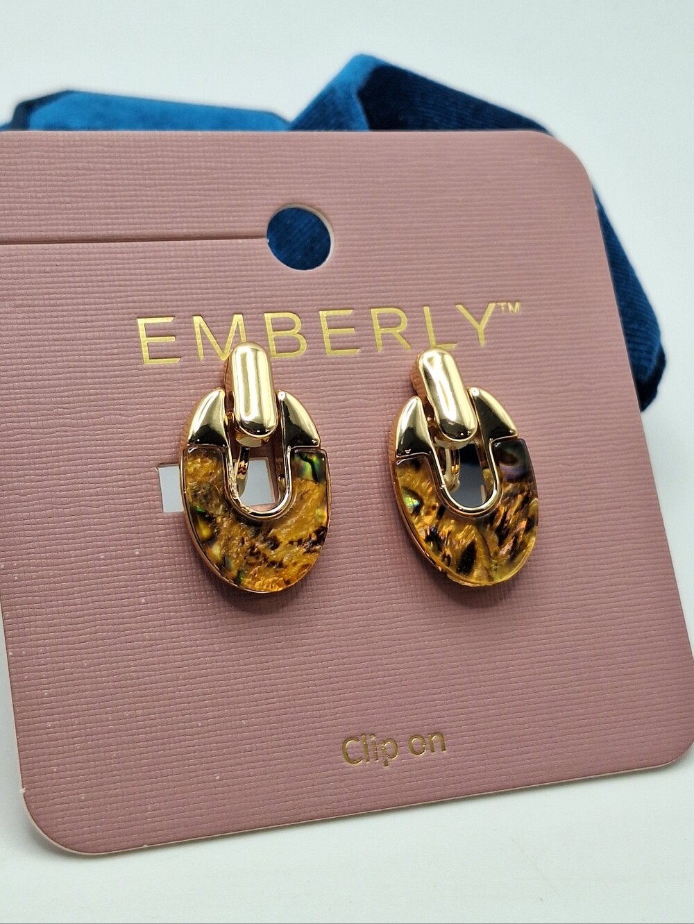 NWT Emberly Gold Iridescent Resin Clip On Statement Earrings